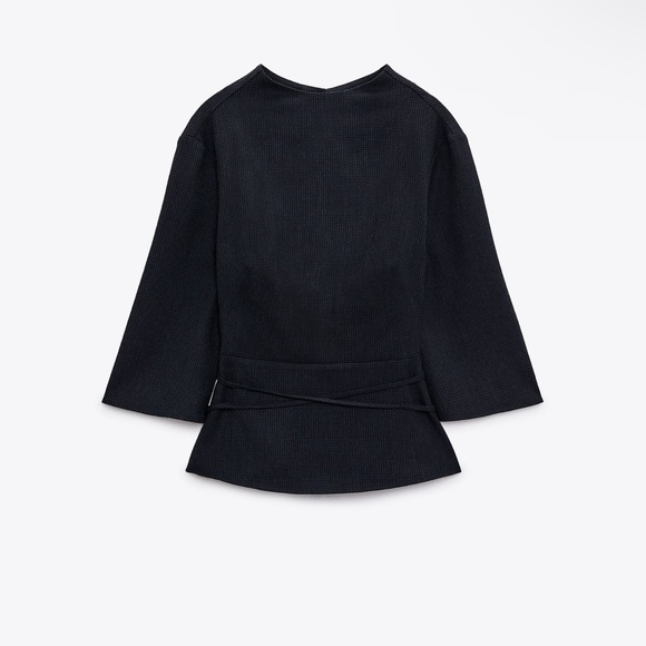 Zara Check Textured Top, Navy XS - Picture 3 of 9